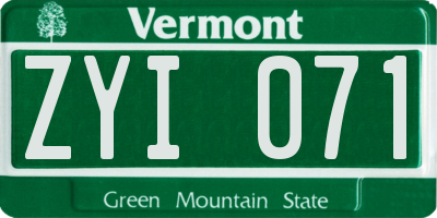 VT license plate ZYI071