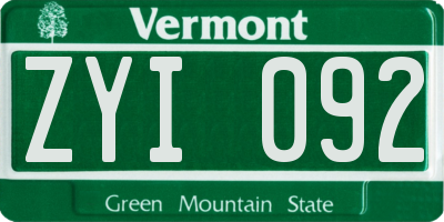 VT license plate ZYI092