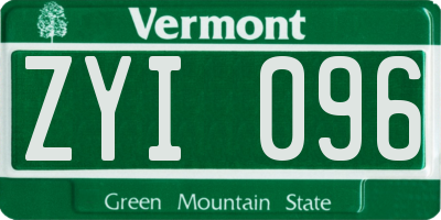 VT license plate ZYI096