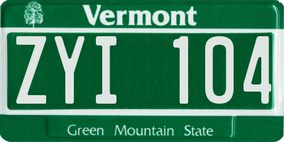 VT license plate ZYI104
