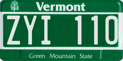 VT license plate ZYI110
