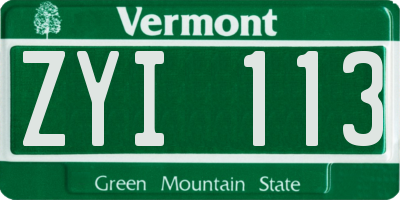 VT license plate ZYI113