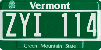 VT license plate ZYI114