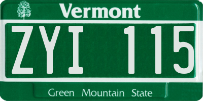 VT license plate ZYI115
