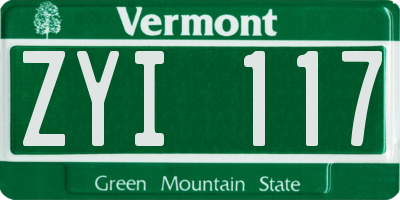 VT license plate ZYI117