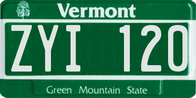 VT license plate ZYI120