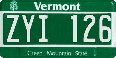 VT license plate ZYI126