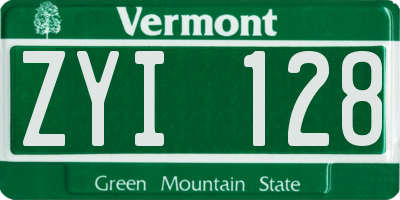 VT license plate ZYI128
