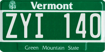 VT license plate ZYI140