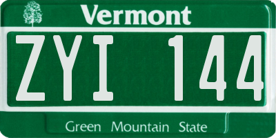 VT license plate ZYI144