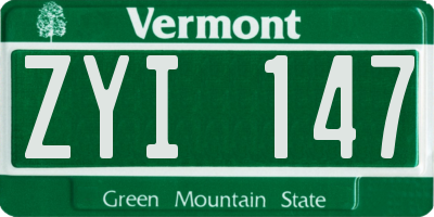 VT license plate ZYI147