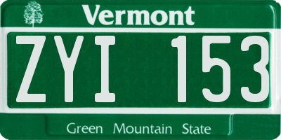 VT license plate ZYI153