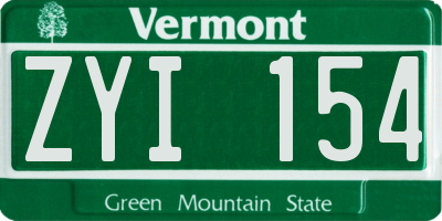 VT license plate ZYI154