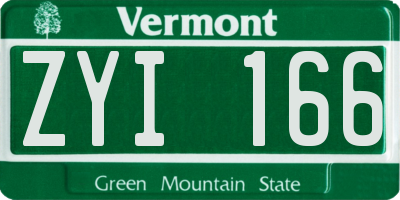VT license plate ZYI166