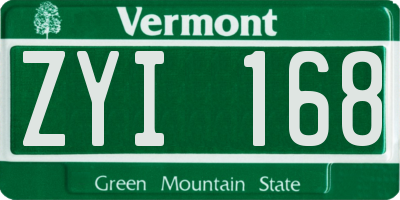 VT license plate ZYI168