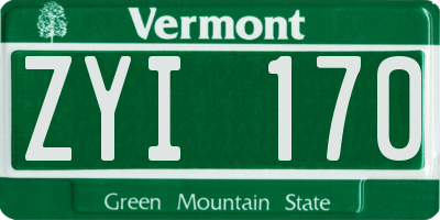 VT license plate ZYI170