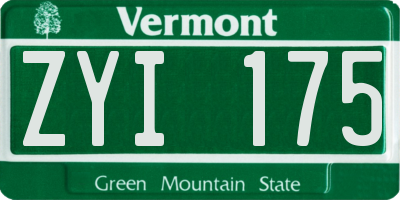 VT license plate ZYI175