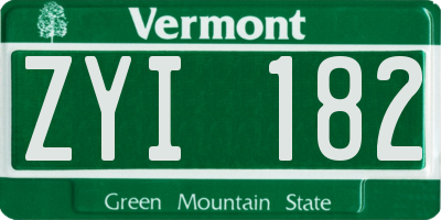VT license plate ZYI182