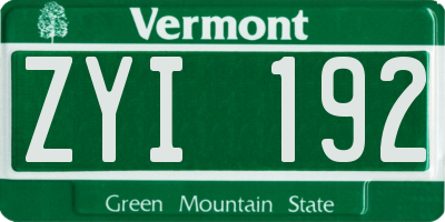 VT license plate ZYI192