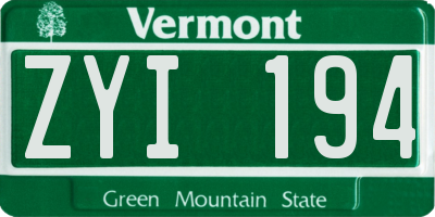 VT license plate ZYI194