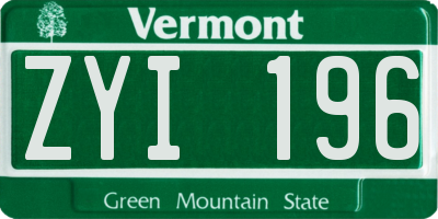 VT license plate ZYI196