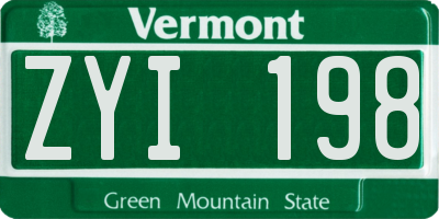 VT license plate ZYI198