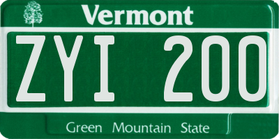 VT license plate ZYI200