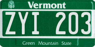 VT license plate ZYI203