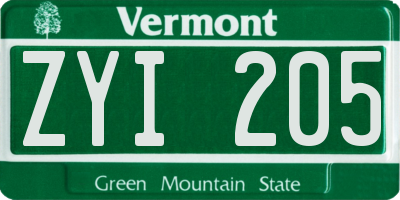 VT license plate ZYI205