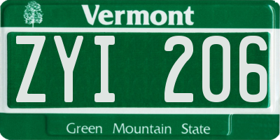 VT license plate ZYI206