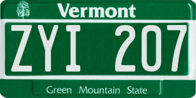 VT license plate ZYI207