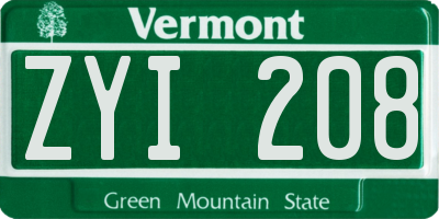 VT license plate ZYI208