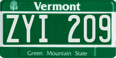 VT license plate ZYI209