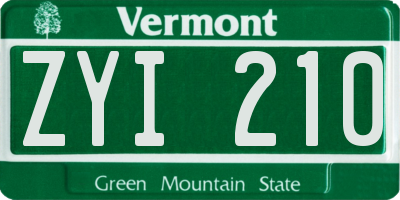 VT license plate ZYI210