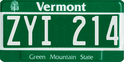 VT license plate ZYI214