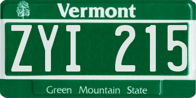 VT license plate ZYI215