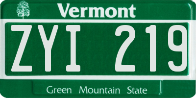 VT license plate ZYI219