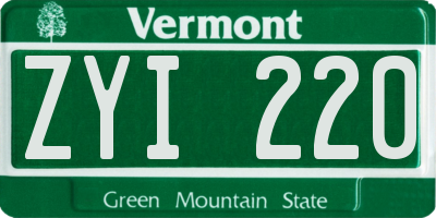 VT license plate ZYI220