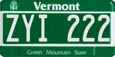 VT license plate ZYI222