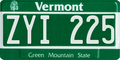 VT license plate ZYI225