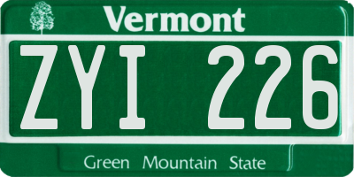 VT license plate ZYI226