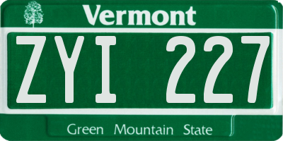 VT license plate ZYI227