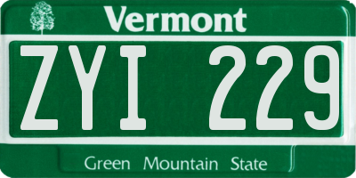 VT license plate ZYI229
