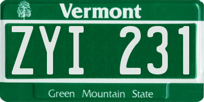 VT license plate ZYI231