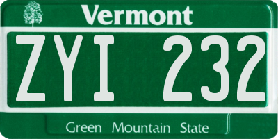 VT license plate ZYI232