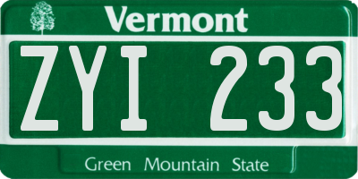 VT license plate ZYI233