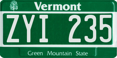 VT license plate ZYI235