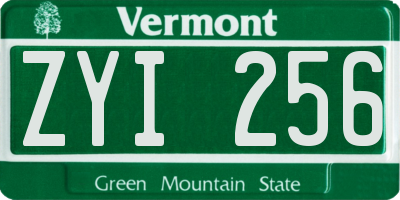 VT license plate ZYI256