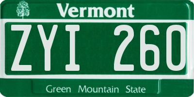 VT license plate ZYI260