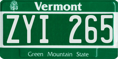 VT license plate ZYI265
